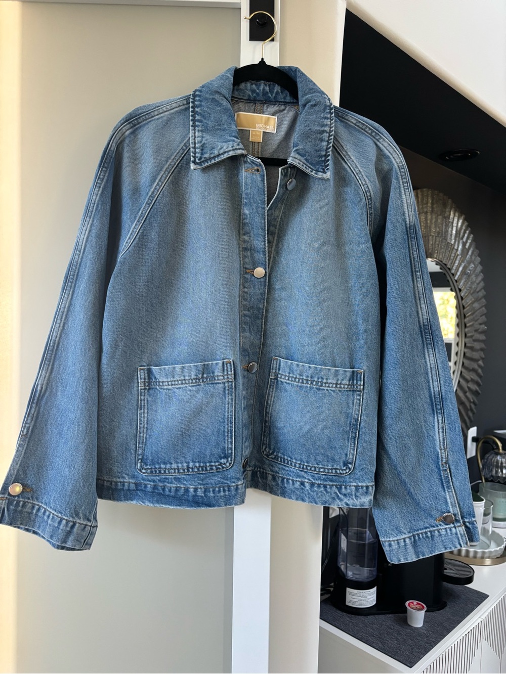 Michael Kors Women's Light Blue Denim Jacket with Front Patch Pockets
